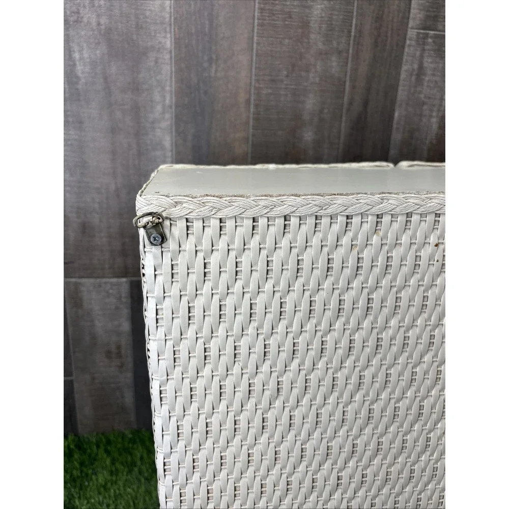 Vintage White Wicker Cabinet Coquette Cottagecore Bathroom Storage Shelf